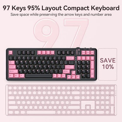 AUSDOM 98Pro Silent Wireless Mechanical Keyboard, Tri-Mode BT/2.4G/USB-C Hot Swappable Custom Quiet Keyboard with Backlit, Gasket Structure, PBT Keycaps,Pre-lubed Tactile Switches(Black & Pink-Silent) - color: Black & Pink