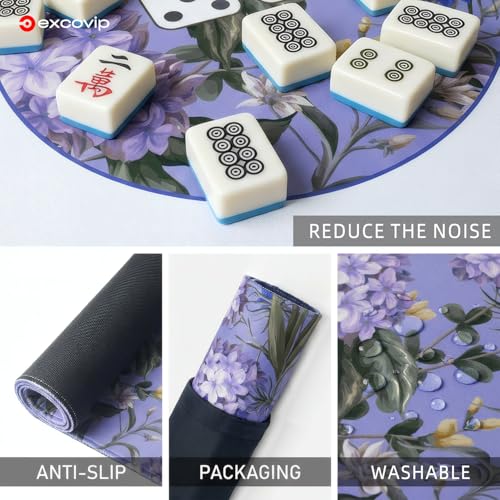 excovip Purple Mahjong Mat for Table 32.5"x32.5" with Black Carrying Bag, Mahjong Table Cloth with Rules,Noise Reduction Anti-Slip Game mat for Mahjong/Poker/Board Games/Card Games/Dominoes - color: 32.5x32.5inch-purple