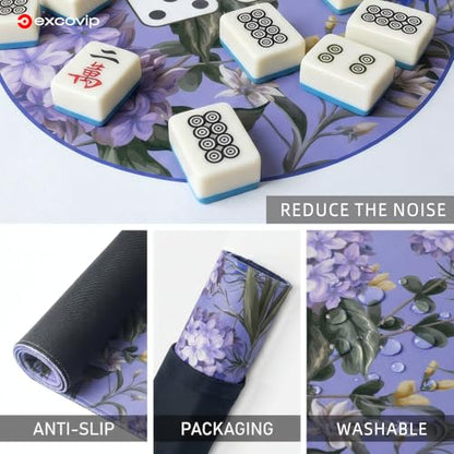 excovip Purple Mahjong Mat for Table 32.5"x32.5" with Black Carrying Bag, Mahjong Table Cloth with Rules,Noise Reduction Anti-Slip Game mat for Mahjong/Poker/Board Games/Card Games/Dominoes - color: 32.5x32.5inch-purple