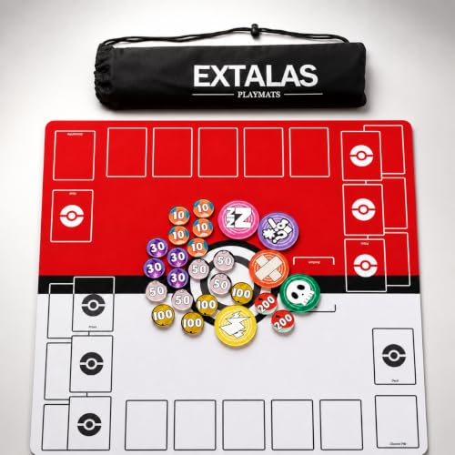 Playmat for Trading Card Game – 2-Player Trainer Mat with 31 Damage Counters and Professional Storage Bag - color: Classic