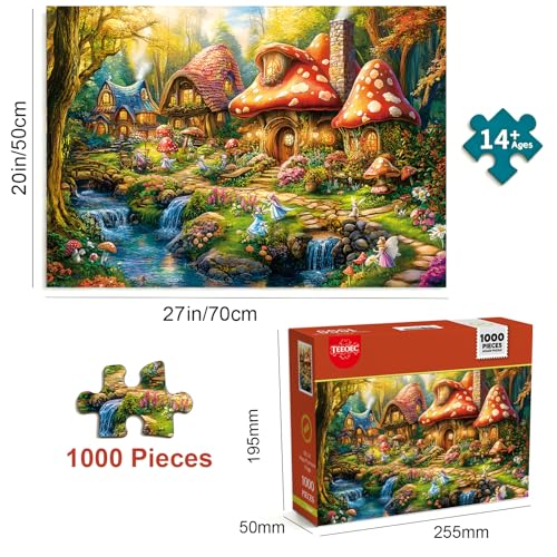 1000 Piece Puzzle for Adults, 20 x 27 inches Jigsaw Puzzles - Mushroom | Tight Piece Fit, 1:1 Reference Poster, Lettered Back, Minimal Puzzle Dust, Vibrant Colors, 2mm Extra-Thick Pieces - color: 1000 Pieces-mushroom Village