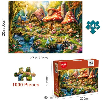 1000 Piece Puzzle for Adults, 20 x 27 inches Jigsaw Puzzles - Mushroom | Tight Piece Fit, 1:1 Reference Poster, Lettered Back, Minimal Puzzle Dust, Vibrant Colors, 2mm Extra-Thick Pieces - color: 1000 Pieces-mushroom Village