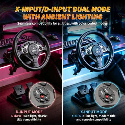 NBCP PC Racing Wheel, 900 Degree Gaming Steering Wheel with Pedals, 11" Large Wheel for Truck Simulator & Racing Games, Height Adjustable Sim Wheel Compatible with PC, PS3 - Black
