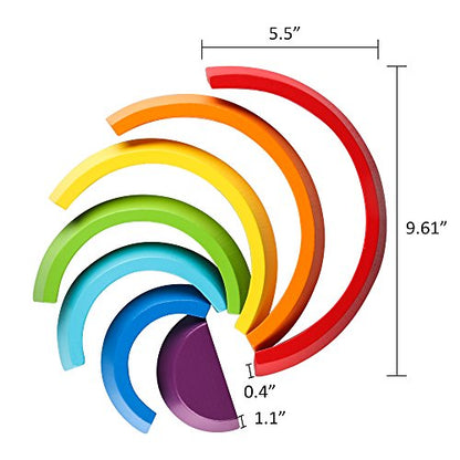 Coogam Wooden Rainbow Stacker Nesting Puzzle Blocks - Tunnel Stacking Game Building Creative Color Shape Matching Jigsaw Learning Toy Set Board Early Development for Kids Boy Girl