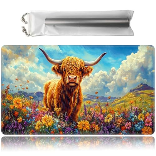 for MTG Game Playmat with Storage Bags,Game Mat 24 x 14 inches,TCG and Board Game Mat for Cards,Mousepad Desk Mats-Cute Highland Cow - color: Cute Highland Cow, size: No With Zones