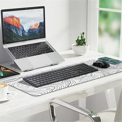 Gaming Mouse Pad Large 31.5 x 11.8in Topographic Keyboard Pad Mouse Pad for Non-Slip Base and Stitched Edge, Extended Desk Pad XL Keyboard Desk Mat (White) - color: White