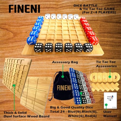 Dice Battle and TicTacToe Dual Sides Board Games, Wooden Coffee Table Games for Adults, 2~4 Player Bar Dice Games, Indoor Tabletop Game & 4 Players Wood Table Top Dice Game (Dual(2~4)/Log) - color: Dual(2~4)/Log