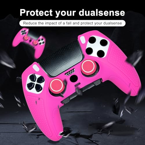 Pink Anti-Slip Controller Skin,Studded Edition Protective Silicone Cover Skin Grips Compatible with PS5 Edge Controller and 6 PCS Thumb Grips Caps. - color: Pink