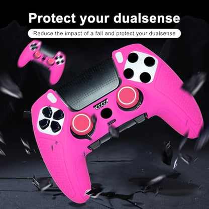 Pink Anti-Slip Controller Skin,Studded Edition Protective Silicone Cover Skin Grips Compatible with PS5 Edge Controller and 6 PCS Thumb Grips Caps. - color: Pink