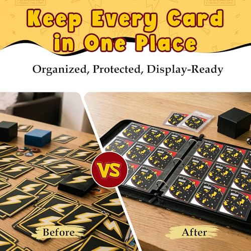 Card Binder for Pokemon Cards, 9 Pocket Trading Card Binder Holds 900 Cards with 50 Removable Sleeves, 3 Ring Zipper Card Holder Album Book Case for TCG, MTG, Sports Cards Collection, Boys Girls - color: Black