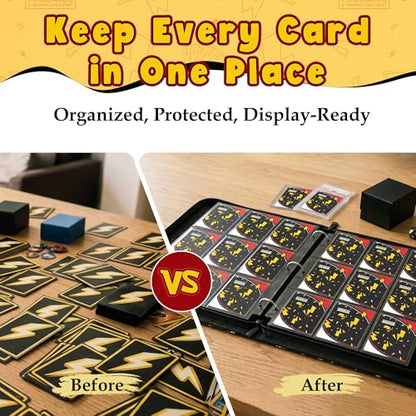Card Binder for Pokemon Cards, 9 Pocket Trading Card Binder Holds 900 Cards with 50 Removable Sleeves, 3 Ring Zipper Card Holder Album Book Case for TCG, MTG, Sports Cards Collection, Boys Girls - color: Black