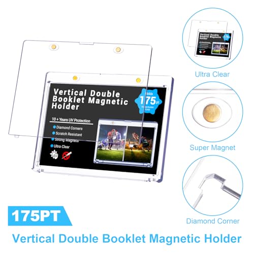 2-Pack 175pt Vertical Booklet Magnetic Card Holder | UV shield stops card fading, ideal to store and display national treasure, script and playbook collectible cards - size: 2ct 175PT Booklet Holder