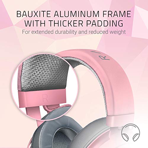 Razer Kraken Gaming Headset: Lightweight Aluminum Frame, Retractable Noise Isolating Microphone, For PC, PS4, PS5, Switch, Xbox One, Xbox Series X & S, Mobile, 3.5 mm Audio Jack - Quartz Pink - color: Quartz Pink