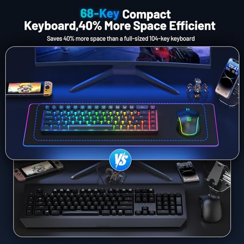 Snpurdiri 60% Wireless Gaming Keyboard and Mouse Combo,LED Backlit Rechargeable 2000mAh Battery,Small Membrane But Mechanical Feel Keyboard + Popular RGB Mice for Gaming,Business Office - color: Black Combo
