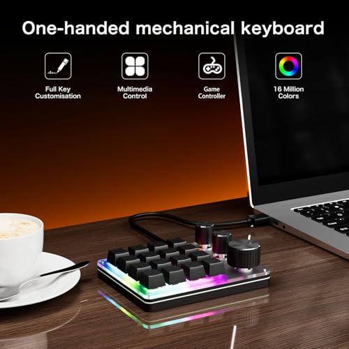 Macro Pad, 16 Key Programmable Keypad with 3 Custom Knobs & 3 Layers, Compact Wired Mechanical Keyboard (Black) - color: Black