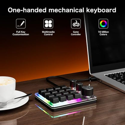 Macro Pad, 16 Key Programmable Keypad with 3 Custom Knobs & 3 Layers, Compact Wired Mechanical Keyboard (Black) - color: Black