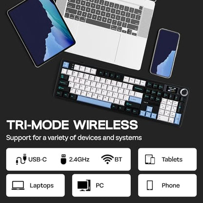 EPOMAKER X Aula F108 PRO Wireless Gaming Keyboard with Screen, 8000mAh Battery, 104 Hot-Swappable and Programmable Keys and Knob, RGB Backlight, for Mac/PC/Android (Blue&White&Black) - color: Blue&White&Black