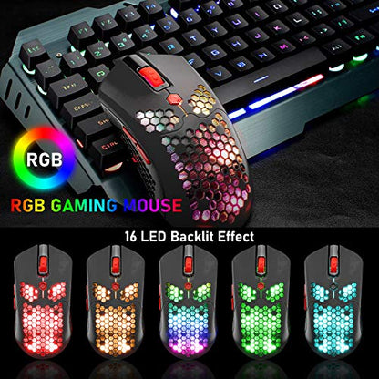 ZIYOU LANG Wired/Wireless Lightweight Gaming Mouse,16 RGB Backlit Mice with 7 Buttons Programmable Driver,PAW3325 12000DPI,Rechargeable 800mA Battery,Lightweight Honeycomb Shell Mouse for PC Gamer - color: Black Red