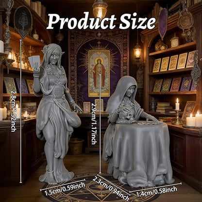 AUSPDICE Fortune Teller 25mm Scale Unpainted Resin DND Miniatures AS967 | Mystic Seer and Tarot Reader NPC Set, 1:64 Fantasy Figures for Dungeons and Dragons, TTRPG, Tabletop RPG and Dungeon Masters