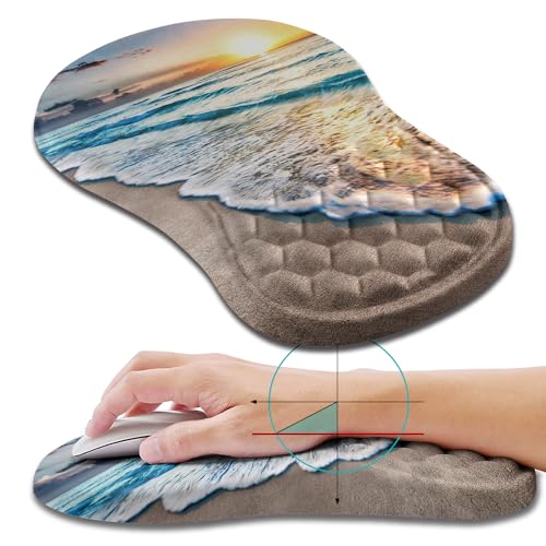 Hokafenle Ergonomic Mouse Pad Wrist Support, Wrist Rest Mousepad for Carpal Tunnel Pain Relief with Integrated Memory Foam Slope Massage Bulge (11.8x7.9 inch,Beach Sunset - color: KM10-Beach Sunset