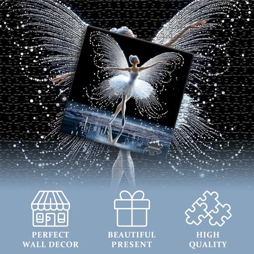 Impossible Puzzle for Adults 1000 Piece, Butterfly Lady Puzzle Dancing Women Pretty, Elegant Ballet Aesthetic Art Jigsaw Puzzle - style: Butterfly Ballet Puzzle