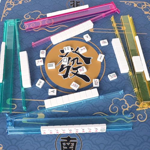 ZGME American Mahjong Set,166 White Tiles with Red Bag and Accessories,4 All-in-One Mahjong Racks with Pushers,Complete Western Mahjong Set - color: Red