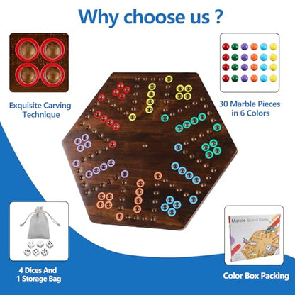 Wahoo Board Game-23.6 Inches Game Board for 4 and 6 Players | solid wooden wahoo marble board game with marbles and dice; fit party game night and indoor group entertainment - color: Extra Large, Flame
