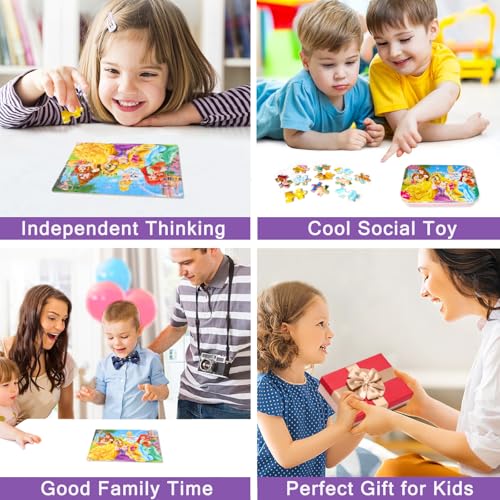 MZZOTOY Princess Puzzles for Kids Ages 4-8, 60 Pieces for Kids Ages 3-5 Princess Puzzle for Girls and Boys Toys Jigsaw Puzzles in a Metal Box Educational Puzzles (Princess) - color: Princess