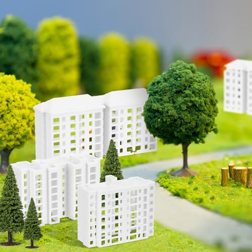 Vaguelly Miniature Apartment Building Model Plastic 4 Pack Set | Plastic construction, lightweight and durable, Easy to install, For architectural models and landscape decoration