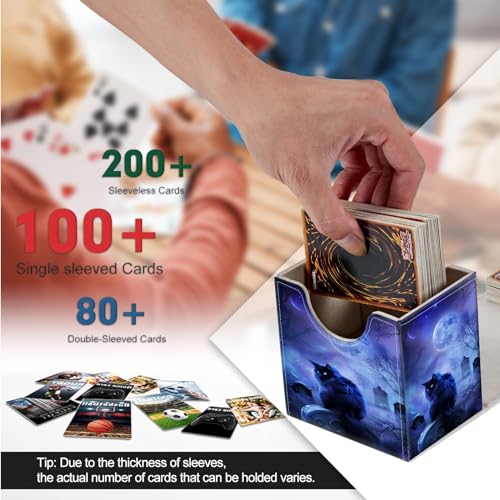 Card Deck Box, Card Storage Box Fits 100+ Single Sleeved Cards, Large Capacity PU Leather Card Storage Box with Strong Magnet for Magic Commander TCG CCG, Night Black Cat - color: Night Black Cat