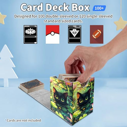 Card Deck Box for MTG Commander,Collectible Trading Storage Box Fits 120+ Single Sleeved Cards Magnetic Case PU Leather for Magic Commander TCG CCG MTG,Cat Lotus Flower - color: Cat Lotus Flower
