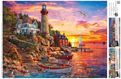 Buffalo Games - Sunset at Lighthouse Bay - 1000 Piece Puzzle for Adults | Art by Dominic Davison, Made in USA, Recycled Board, Finished Size 26.75 x 19.75 in, Includes Poster, Frameable Art, Giftable