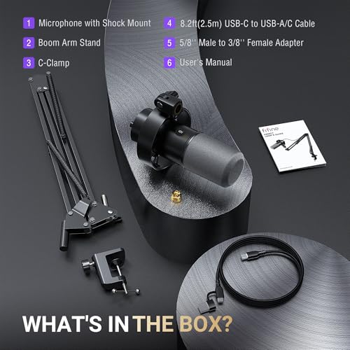 FIFINE AmpliTank K688CT Podcast Microphone Kit, USB/XLR Dynamic Vocal Mic | Streaming Mic with Boom Arm for PC/XLR Mixer, with Mute Button, Headphone Jack, Gain Knob, for Gaming Voice-Over Recording - size: K688CT Black