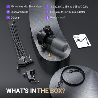 FIFINE AmpliTank K688CT Podcast Microphone Kit, USB/XLR Dynamic Vocal Mic | Streaming Mic with Boom Arm for PC/XLR Mixer, with Mute Button, Headphone Jack, Gain Knob, for Gaming Voice-Over Recording - size: K688CT Black