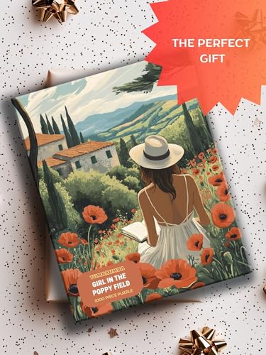 Puzzle for Adults 1000 Pieces, Art Jigsaw Puzzles, Colorfull Landscape Puzzles Girl in The Poppy Field, Mate Finish, Poster Included 1000 piece Puzzle for Adults. - color: Girl in the Poppy Field