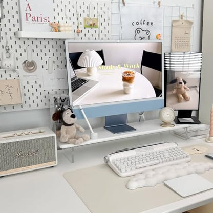 Bamboo Monitor Stand Riser, Natural Desk Shelf with Acrylic Legs | 31.5-Inch Wide, 3.3-Inch Clearance, Fits Monitor, Laptop, Printer and Speakers for Small Desks - color: White