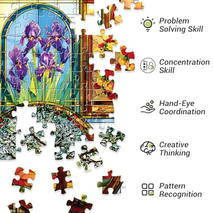 500 Piece Puzzle for Adults, Stained Glass Windows Jigsaw Puzzles, Tree of Life Jigsaw Puzzles 500 Pieces, Birthday Party for Family Adults Funny Puzzle, 20.5×15 in - style: Stained Glass windows