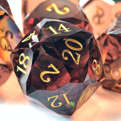 Crystal Multifaceted Polyhedral Dice Set 7 PCS for DND, RPG Tabletop Gaming, Collectors | Tinbox Packing, Gemstone Effect Dice (Crystal Brown) - color: Crystal Brown