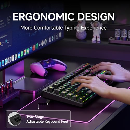 EWEADN V80 Wired TKL RGB Gaming Keyboard, 80% Compact Layout with PBT Keycaps, Whisper Quiet Membrane Switch, 26-Key Anti-Ghosting, Ergonomic Computer Keyboard for Laptop PC Gamer - Black - color: Black