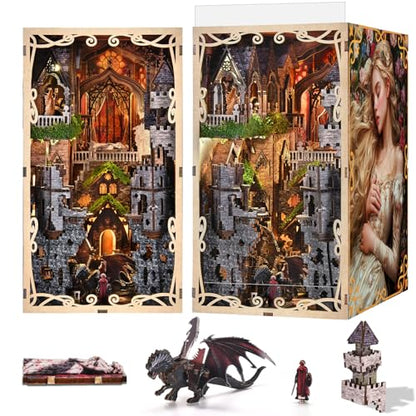 MiniCity Sleeping Beauty Book Nook Kit, DIY 3D Wooden Scene Puzzle with LED | 210-piece DIY book nook with LED and dust cover; glue/tools and guide included; 6-8 hr build for home decor, ages 14+. - style: Sleeping Beauty