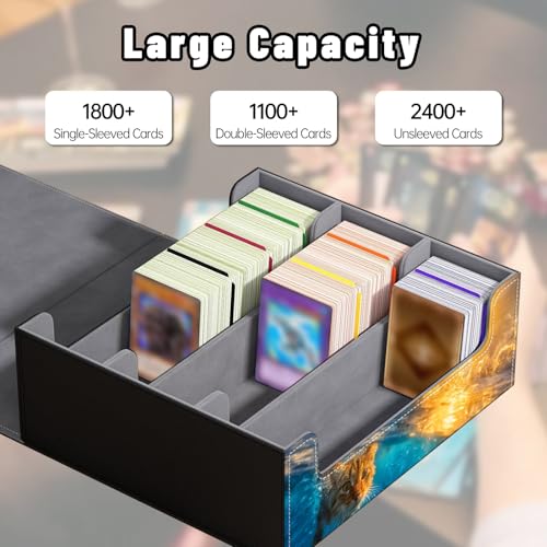 DEGDFSGR Card Game Storage Box for TCG MTG Commander Deck Box MTG Card Box Organizer Trading Card Case Magnetic Closure Creative Pattern Up to 2400 Cards, Cat And Great White Shark - color: Cat And Great White Shark