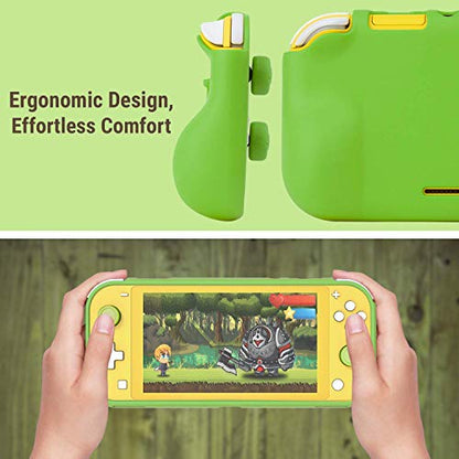 Orzly Green Comfort Grip Case, Thumb Grips, & 4 Pack of Glass Screen Protectors for Switch Lite - Bundle