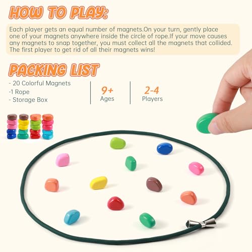 ESENHARBER Magnet Game with String, 20 Colorful Magnet Stones for Family and Party, Magnetic Chess Game