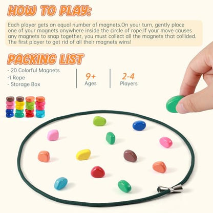 ESENHARBER Magnet Game with String, 20 Colorful Magnet Stones for Family and Party, Magnetic Chess Game