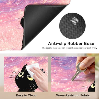 Large Gaming Mouse Pad, XL Desk Protector, Non-Slip Base | 31.5x15.7 in Extended Desk Mat with Stitched Edges for Keyboard, Work, Game, Office, Home PC and Laptop - color: Starry Cat