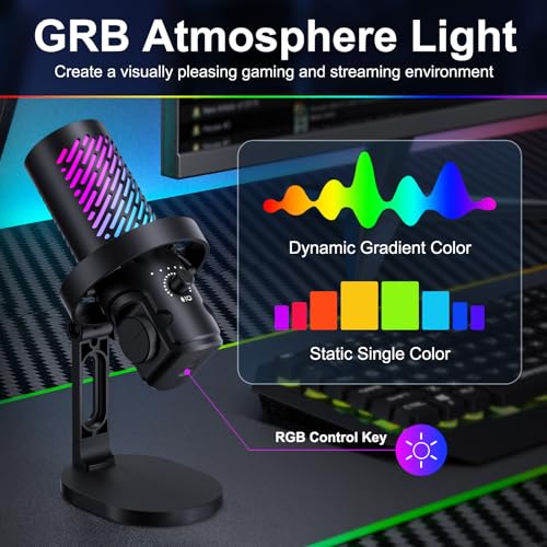 CG1 RGB Condenser Microphone Plug & Play, Noise Cancellation, Mute,Computer/Mic Monitoring Balance Adjustment, Headphone Jack, Desktop Stand for Gaming, Streaming, Podcasting, PC/Type-C Phones