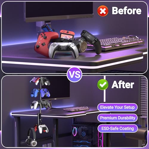 Aluminum Alloy Controller Holder 4 Layers Headphone Stand,Headset Holder & Desk Mounts for 12 Packs Controller，360 Degree Rotation Tier,Gaming Controller Stand for Xbox PS5 PS4 Switch(Black)