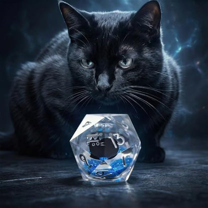 Liquid Core Dice,Cat DND Dice Set with Box,7Pcs Resin Dungeons Dragons D and D Dice, Sharp Edge Role Playing Game Dice D20 D12 D10 D8 D6 D4. (Blue) - color: Blue