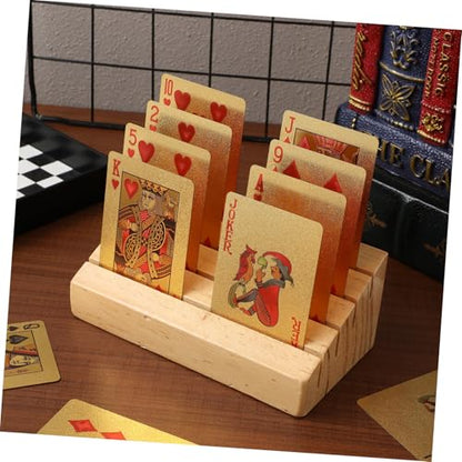 HANABASS Wooden Playing Card Display Stand Sloped and Slotted Card Holder for Easy Access Rustic Design for