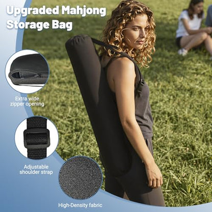 Anti Slip Mahjong Mat for Table 32.4" x 32.4" - Noise Reduction Rubber Base Game Mat with Carrying Bag, Waterproof Portable Table Cover for Poker/Cards/Board Games/Tile Games-Blue - color: Fl-blue